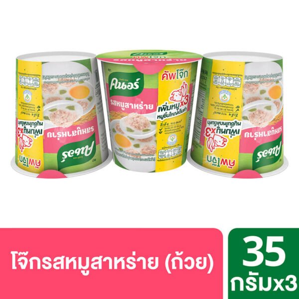 คนอร์คัพโจ๊กกึ่งสำเร็จรูปรสหมูผสมสาหร่ายถ้วย 32กรัม แพค 3 - Image 2